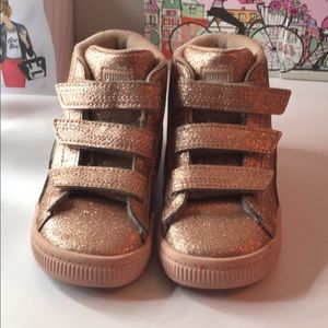 Pink Glitter Pumas Velcro